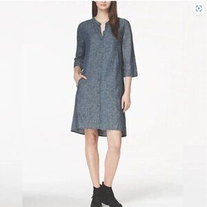 Eileen Fisher Lagenlook Hemp Organic Cotton Long Sleeve Button Dress